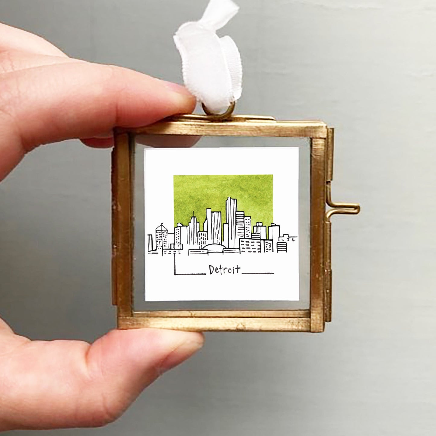 Mini Detroit, Michigan 1.5" Watercolor and Ink Art PRINT
