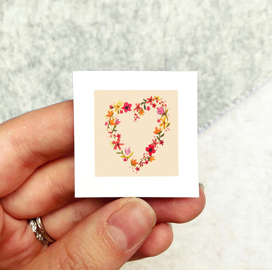 Mini 1" Floral Heart Watercolor Print