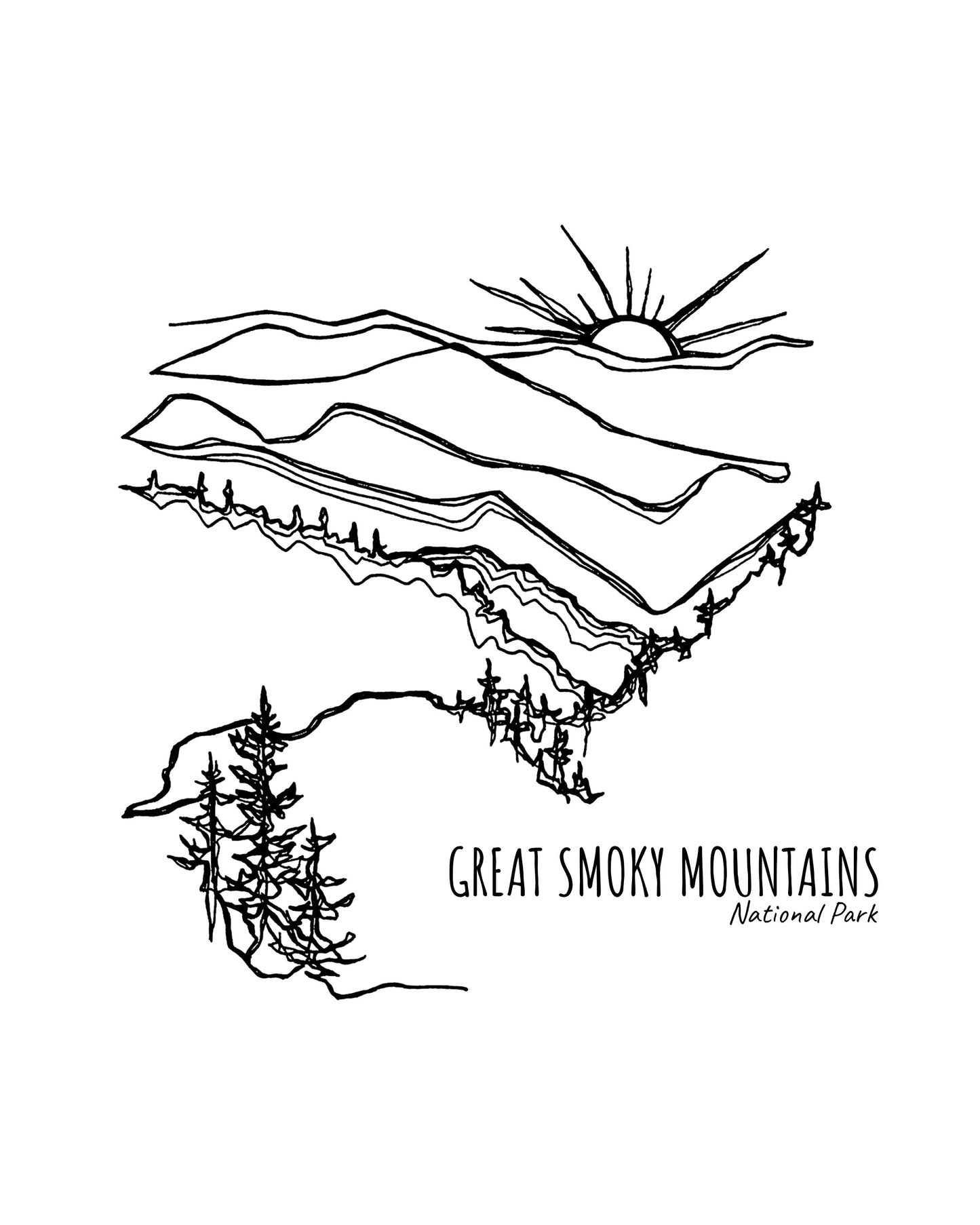 Great Smoky Mountains National Park, Tennessee North Carolina Continuous Line Print