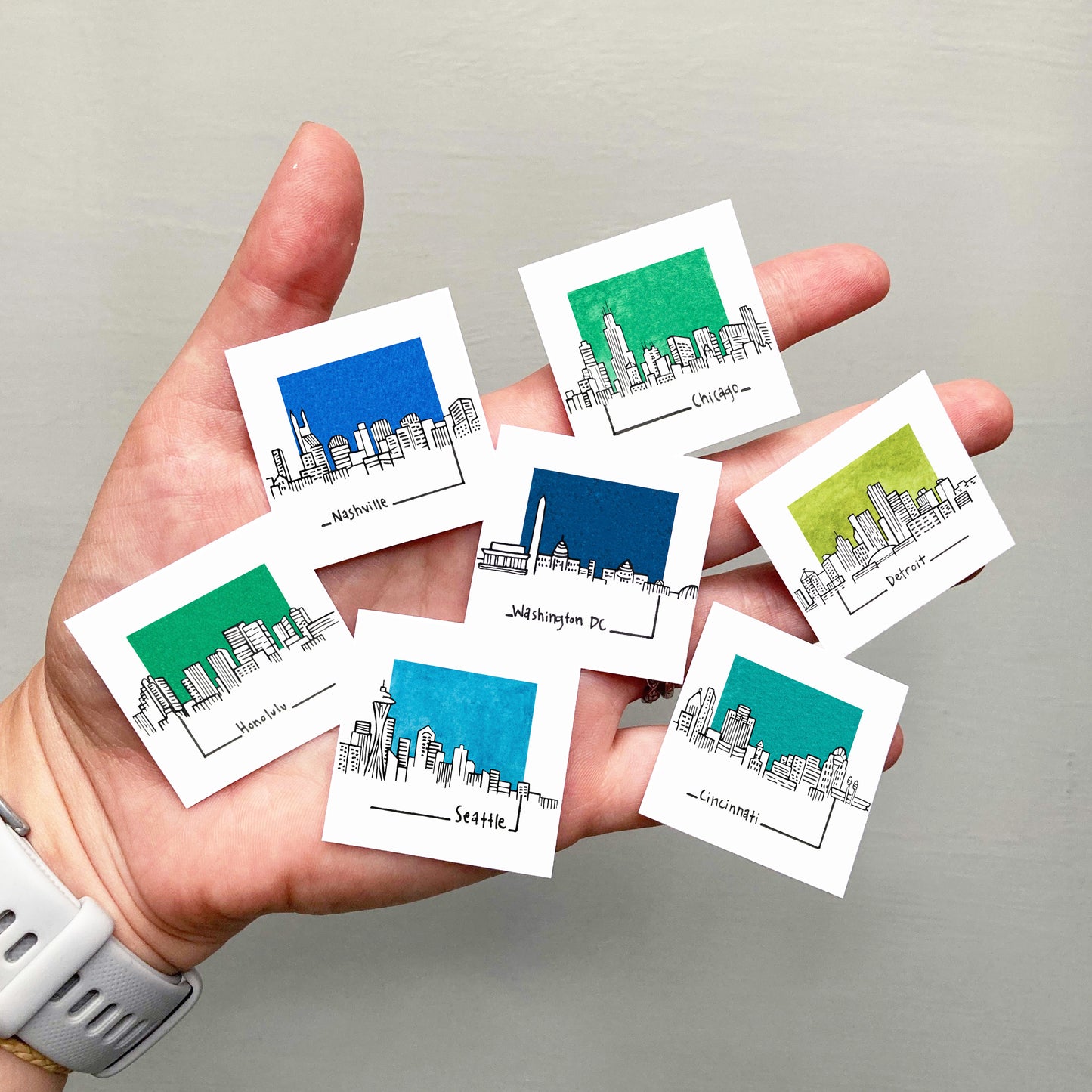 Mini Baltimore, Maryland Skyline 1.5" Watercolor and Ink Art PRINT