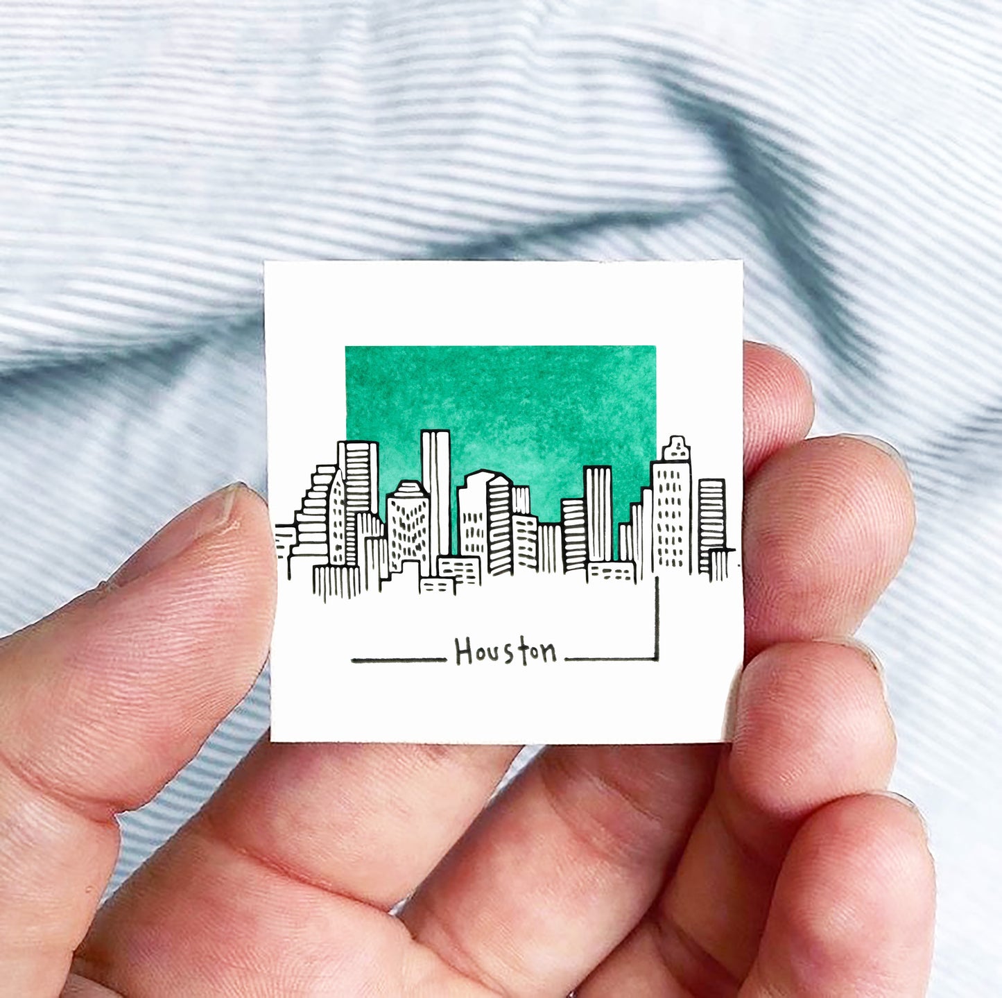 Mini Houston, Texas 1.5" Watercolor and Ink Art PRINT