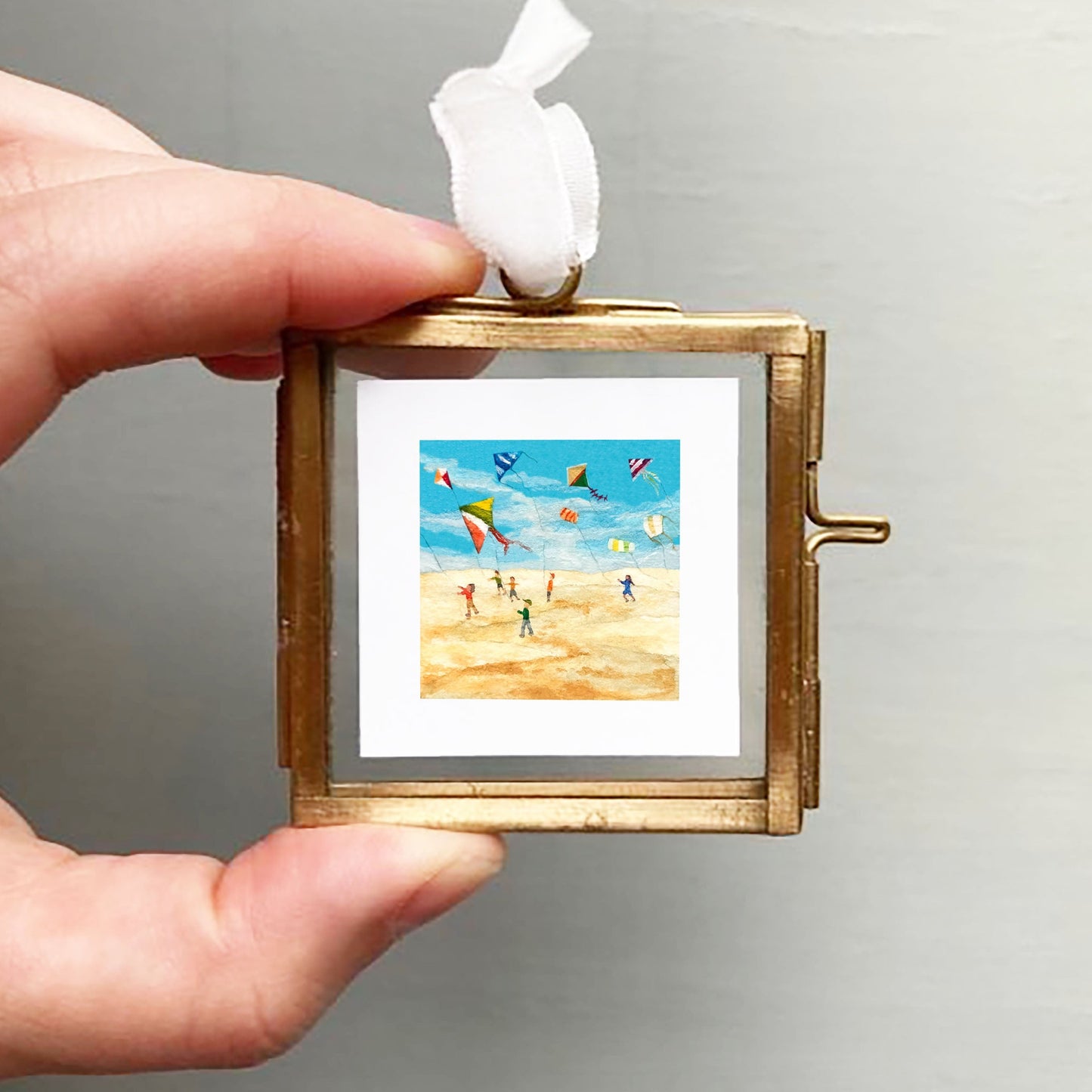 Mini 1" Flying Kites on the Beach Watercolor Print