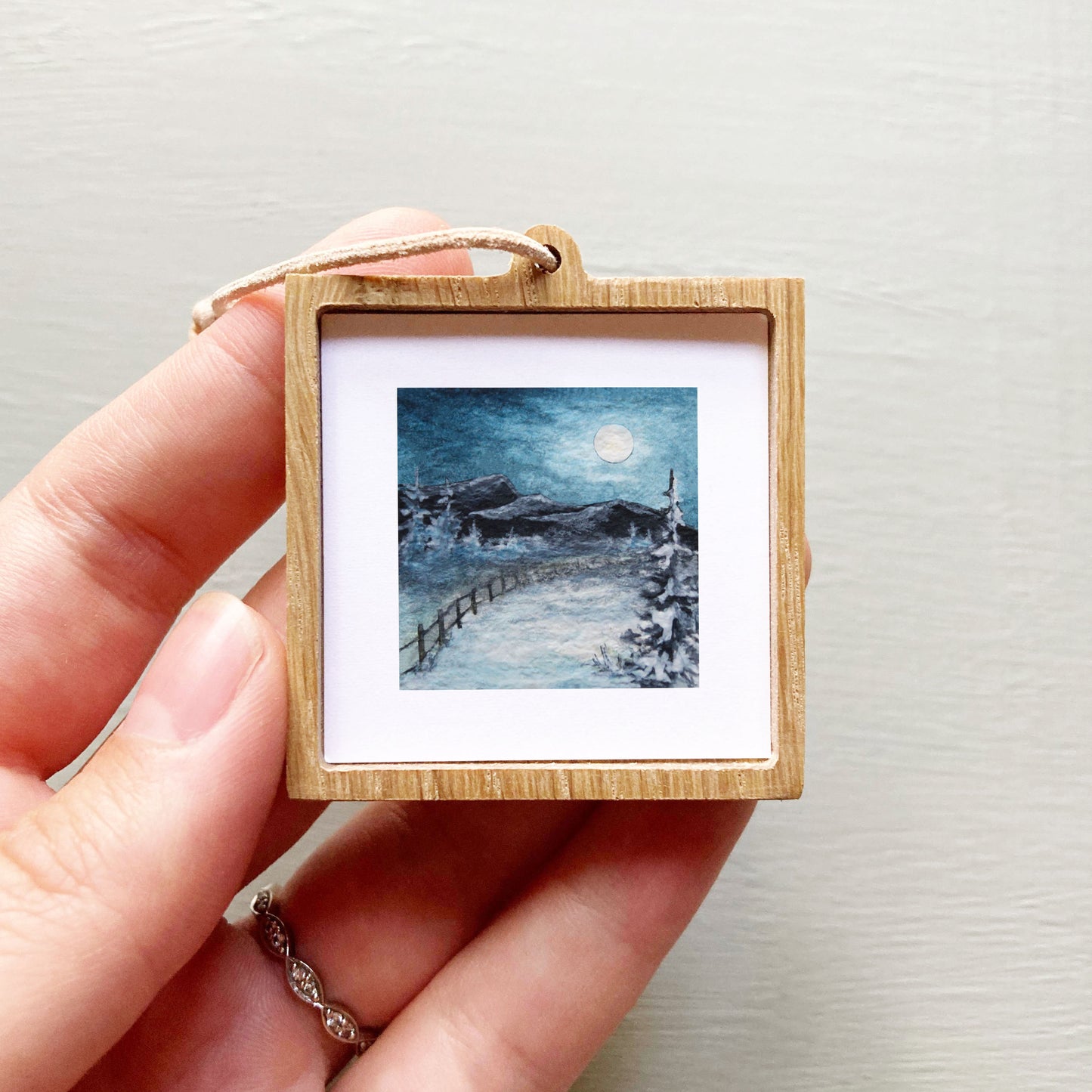Mini 1" Moonlit Snowy Mountain Watercolor Print