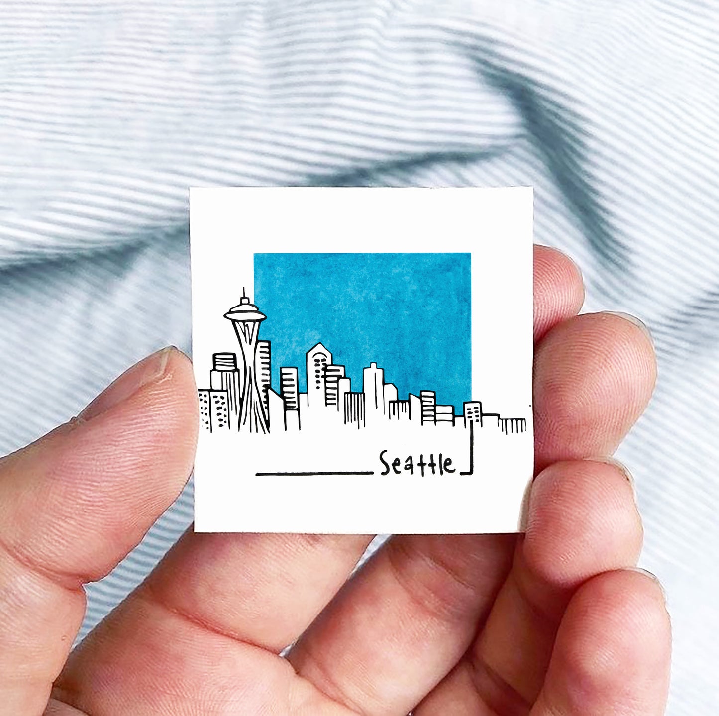 Mini Seattle, Washington 1.5" Watercolor and Ink Art PRINT