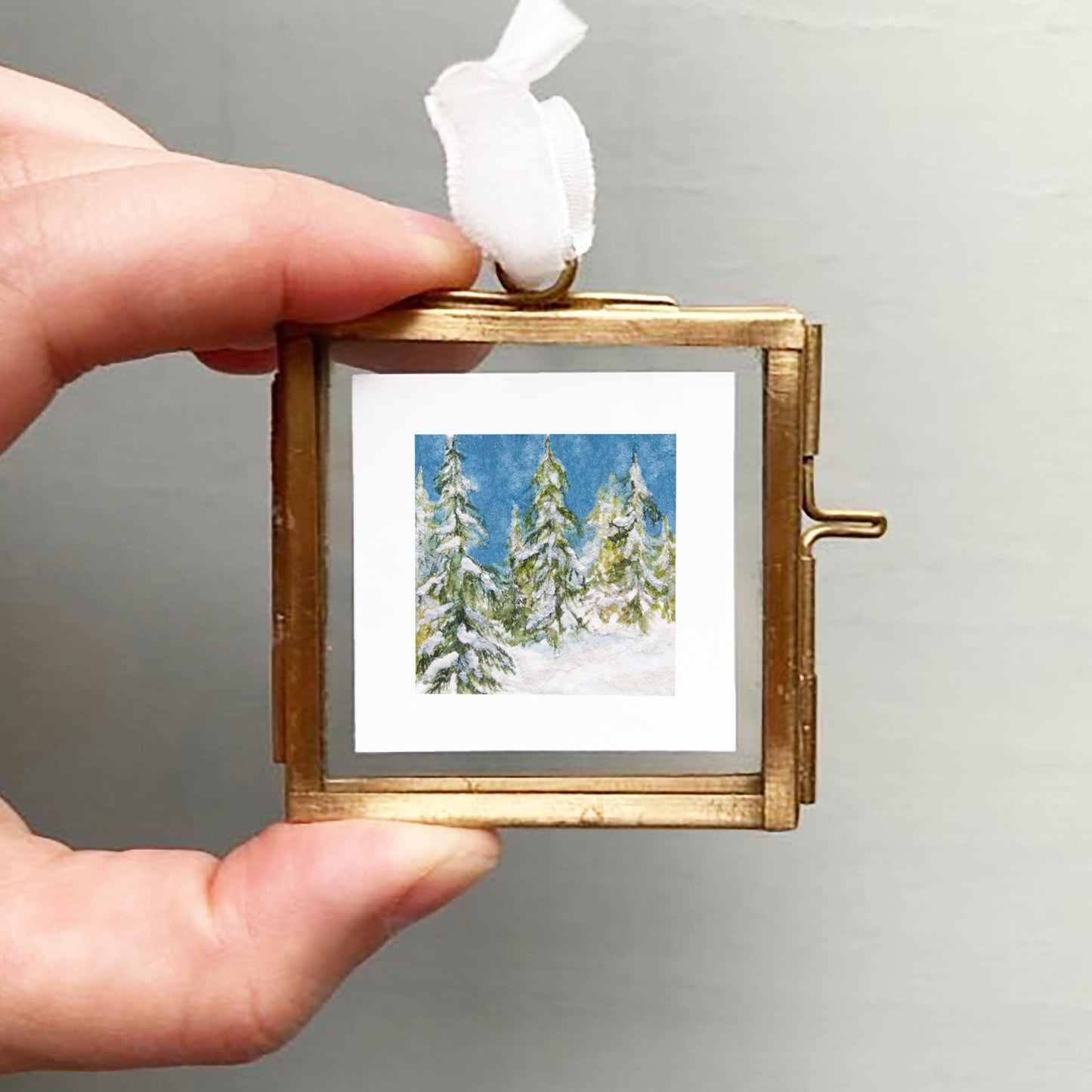Mini 1" Snowy Pine Forest Watercolor Print