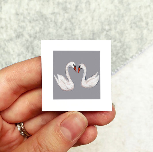 Mini 1" Swans Heart Watercolor Print