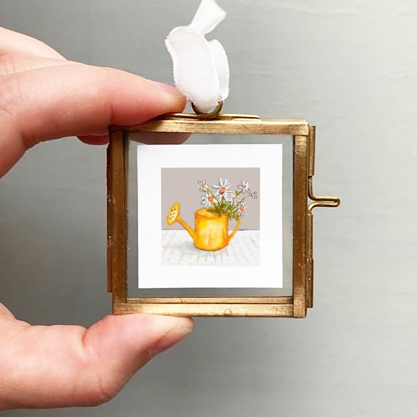 Mini 1" Daisy Watering Can Watercolor Print