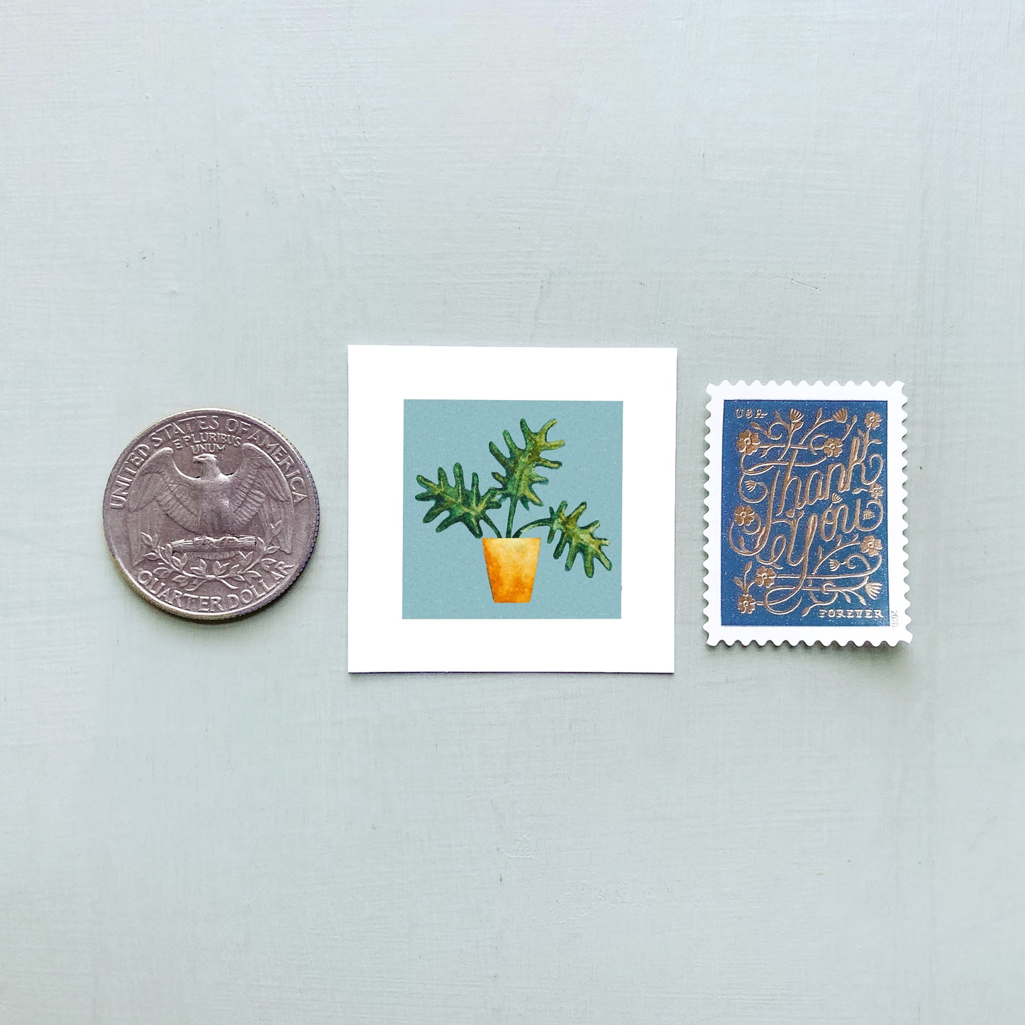 ORIGINAL Mini 1" Xanadu Philodendron Houseplant Watercolor Painting