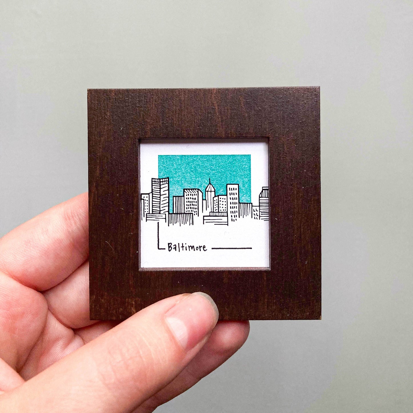 Mini Baltimore, Maryland Skyline 1.5" Watercolor and Ink Art PRINT