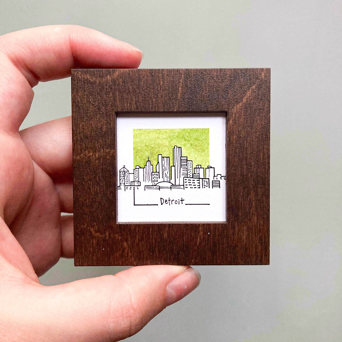 Mini Detroit, Michigan 1.5" Watercolor and Ink Art PRINT
