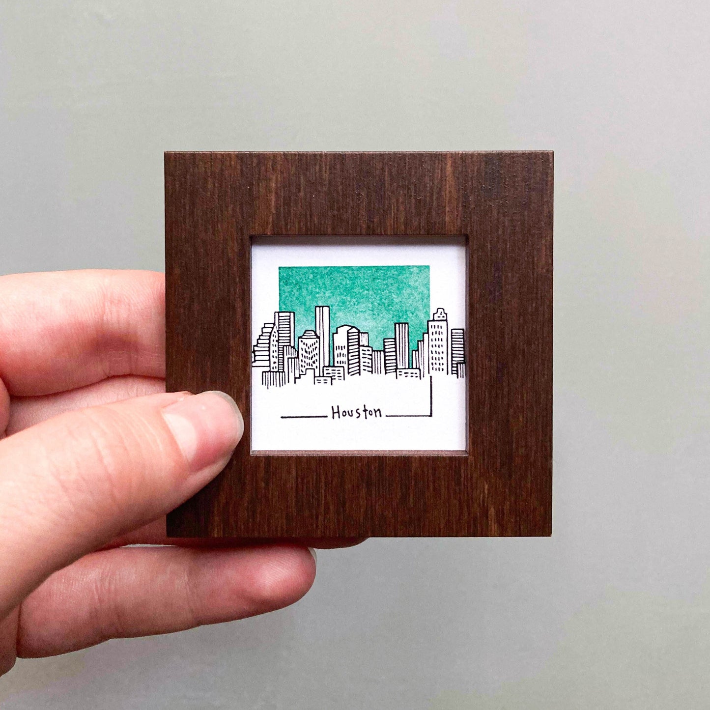 Mini Houston, Texas 1.5" Watercolor and Ink Art PRINT