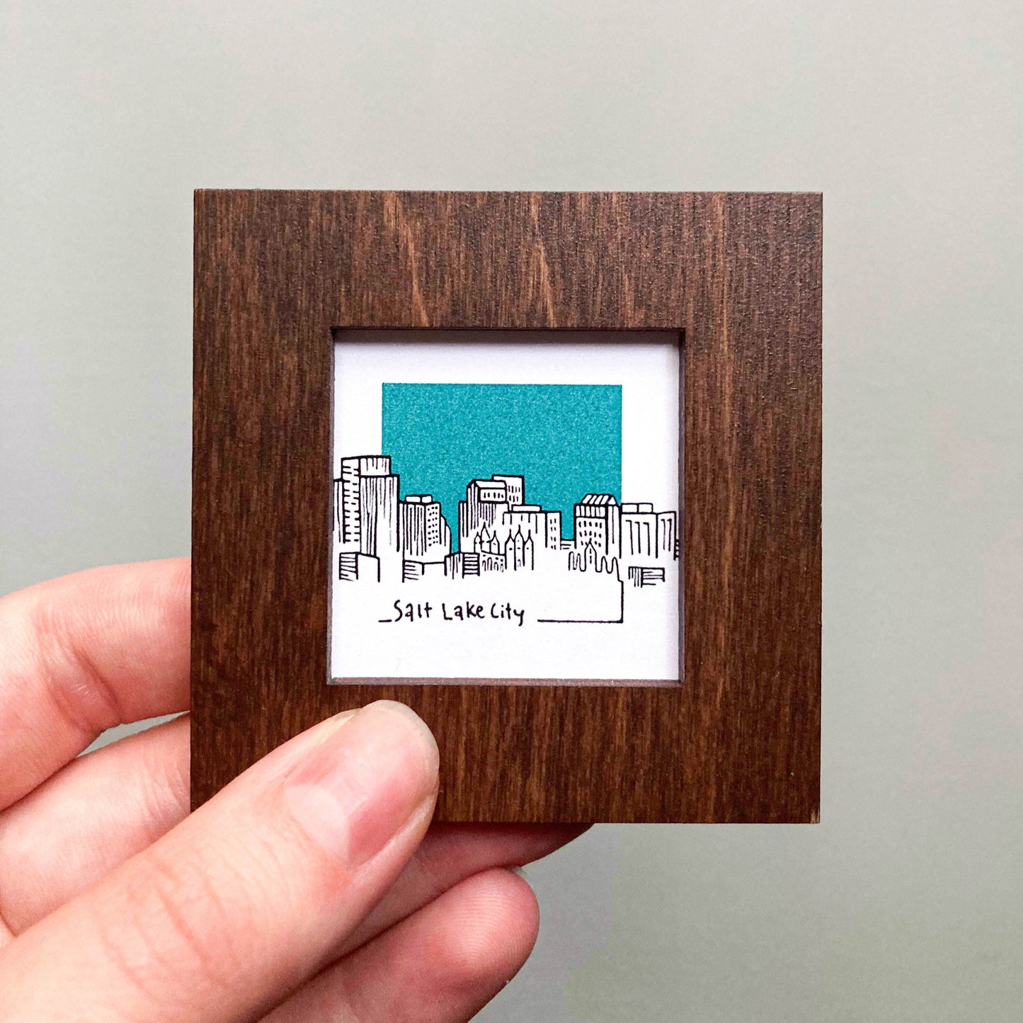 Mini Salt Lake City, Utah 1.5" Watercolor and Ink Art PRINT