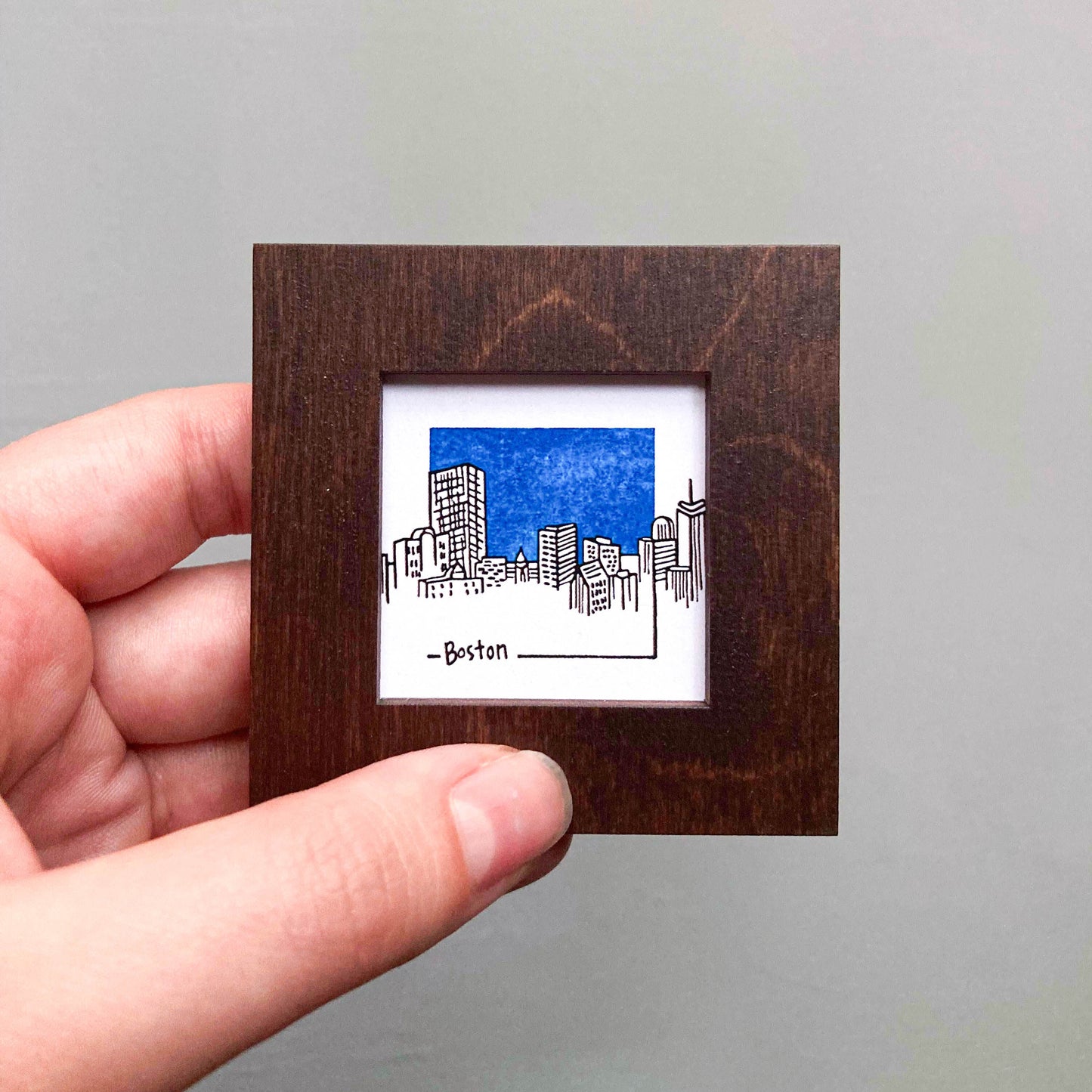 Mini Boston, Massachusetts Skyline 1.5" Watercolor and Ink Art PRINT