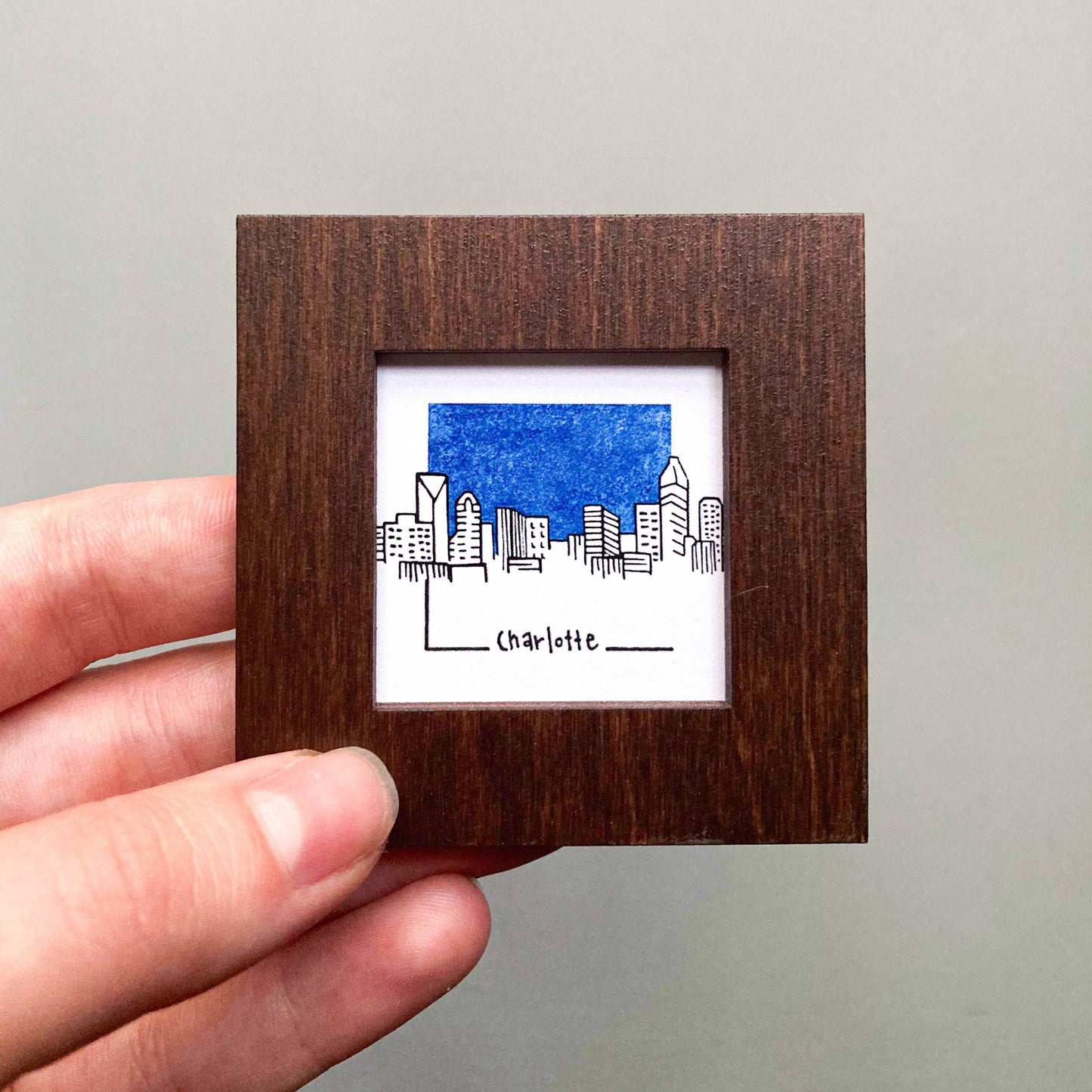 Mini Charlotte, North Carolina Skyline 1.5" Watercolor and Ink Art PRINT