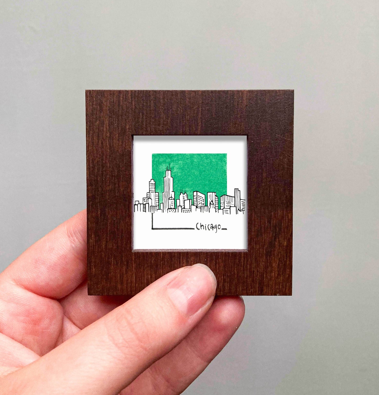Mini Chicago, Illinois Skyline 1.5" Watercolor and Ink Art PRINT