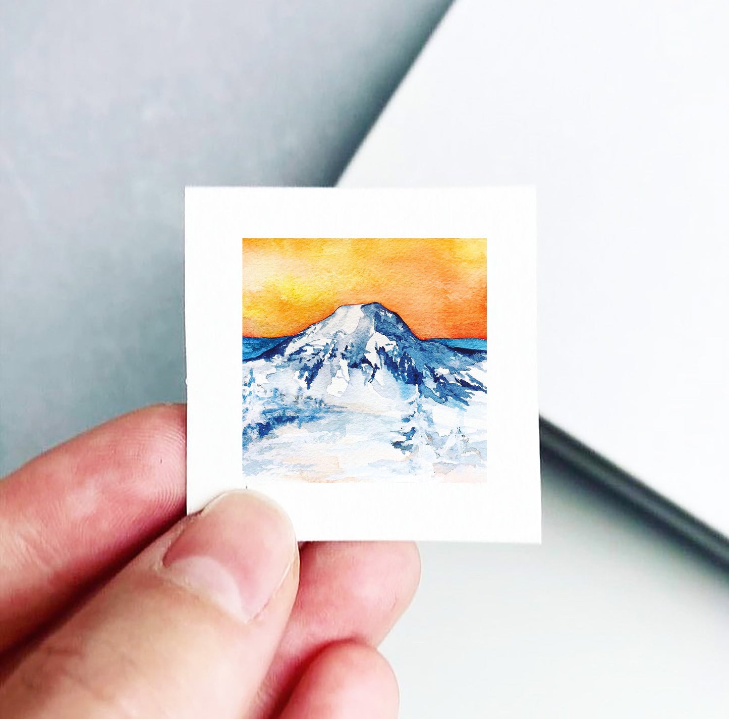 Mini 1" Mount Bachelor, Oregon Watercolor Print
