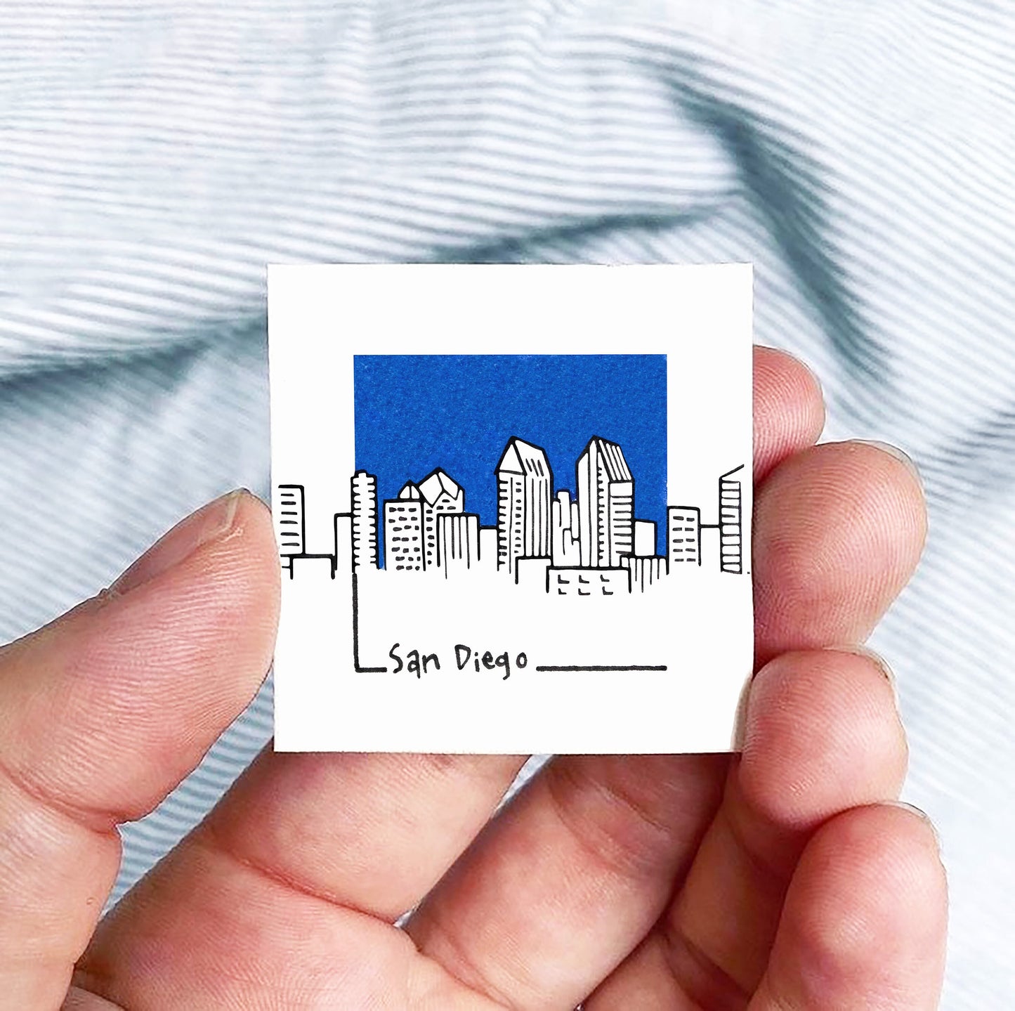 Mini San Diego, California 1.5" Watercolor and Ink Art PRINT
