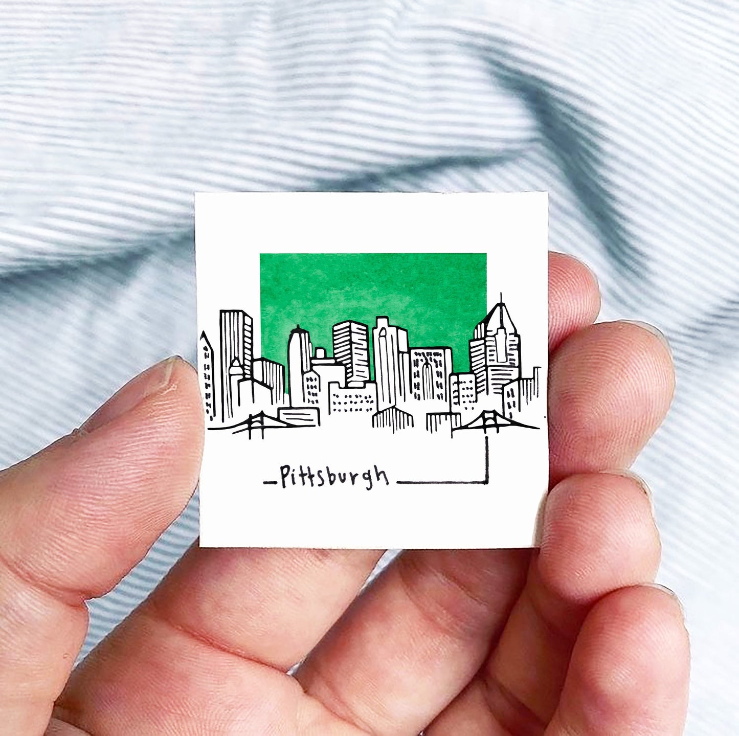 Mini Pittsburgh, Pennsylvania 1.5" Watercolor and Ink Art PRINT