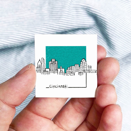 Mini Cincinnati, Ohio 1.5" Watercolor and Ink Art PRINT