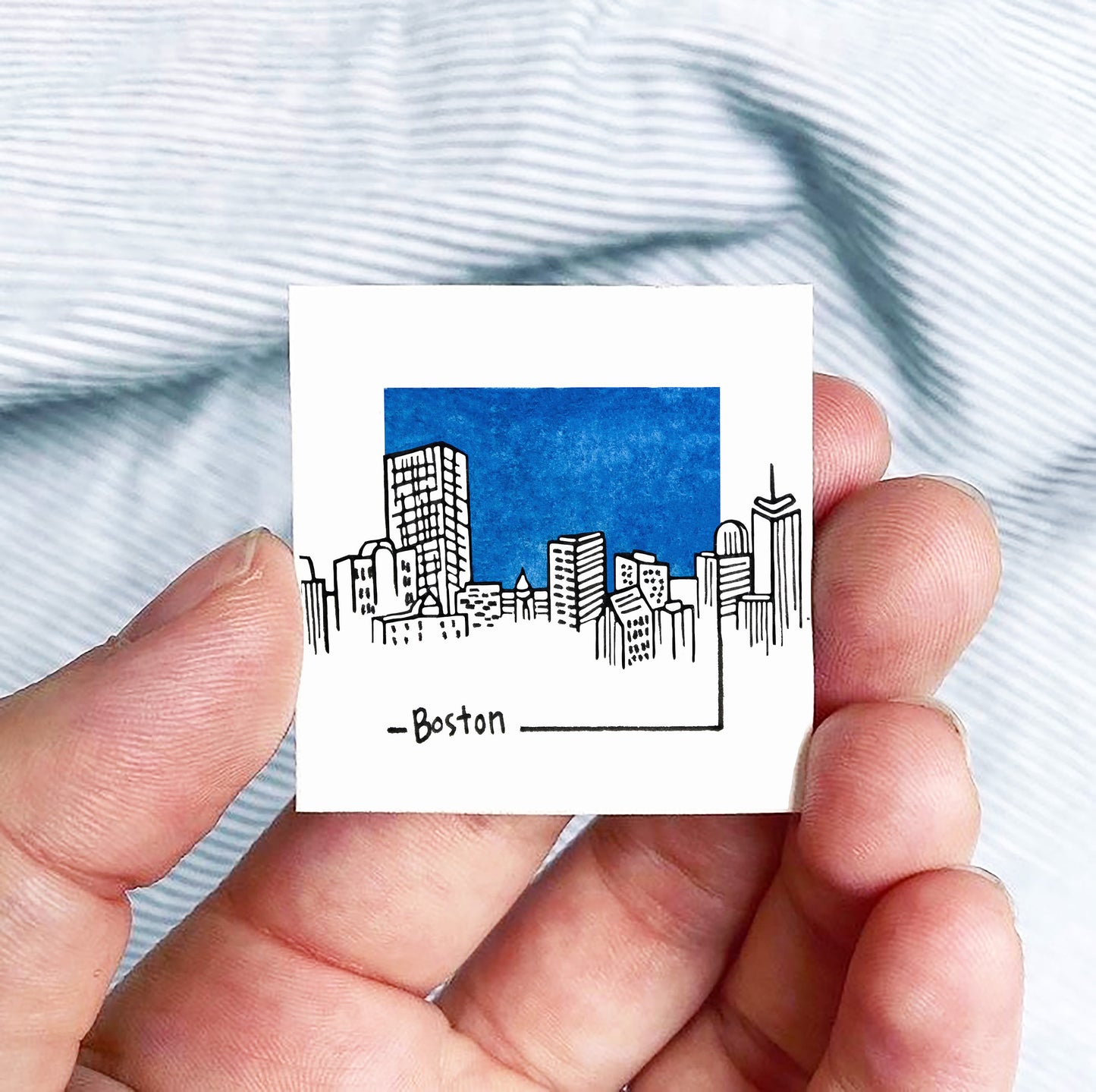 Mini Boston, Massachusetts Skyline 1.5" Watercolor and Ink Art PRINT