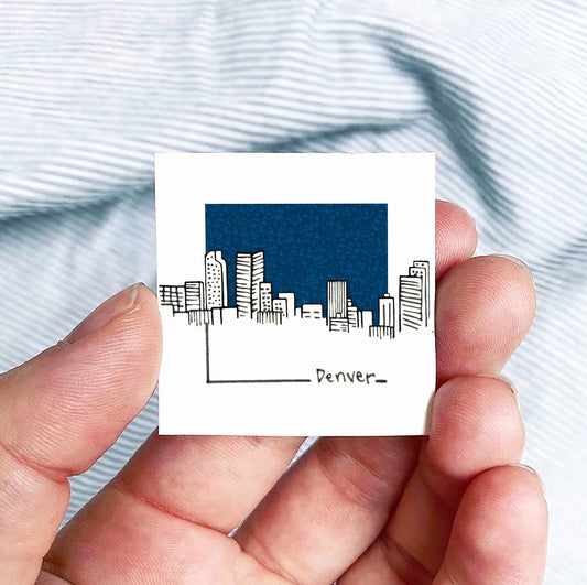 Mini Denver, Colorado 1.5" Watercolor and Ink Art PRINT