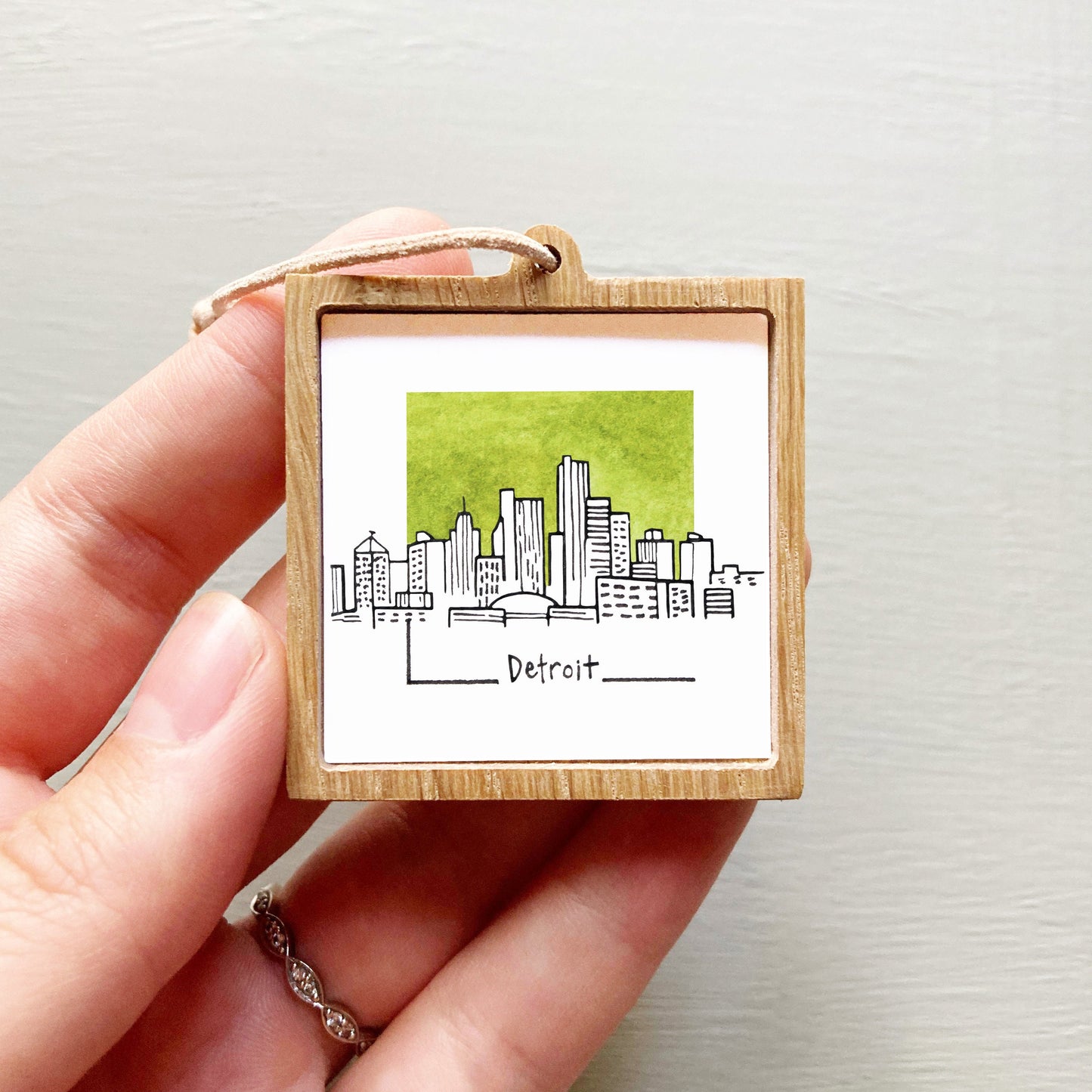 Mini Detroit, Michigan 1.5" Watercolor and Ink Art PRINT