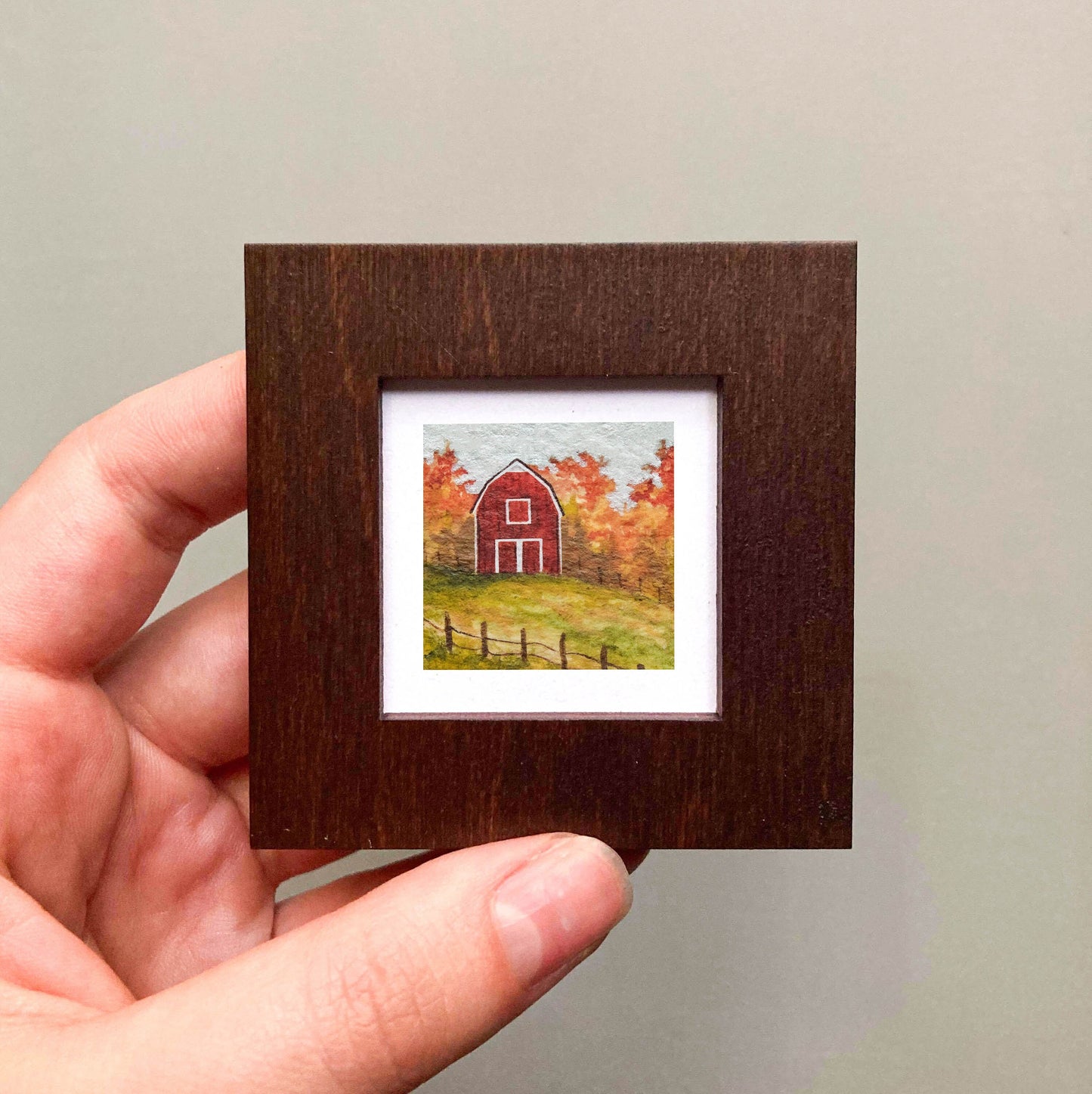 Mini 1" Red Barn Watercolor Print
