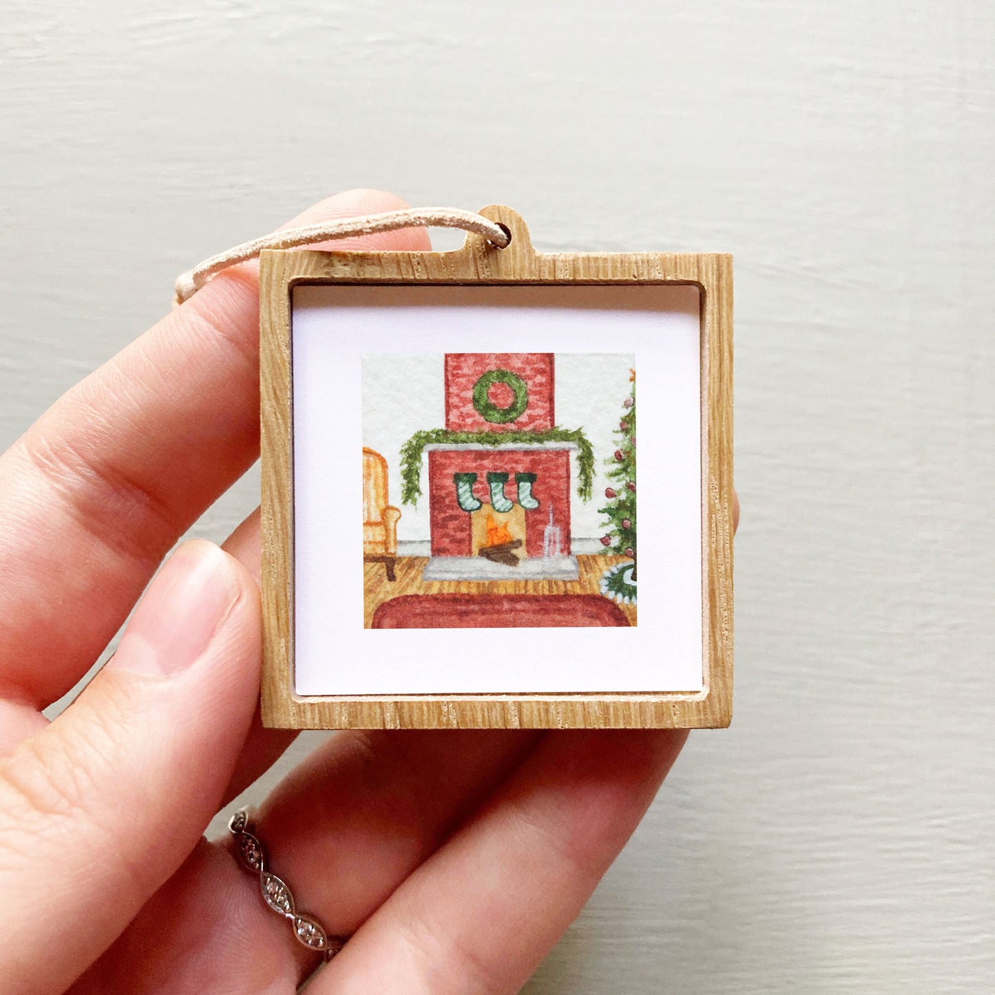 Mini 1" Christmas Stockings Fireplace Watercolor Print
