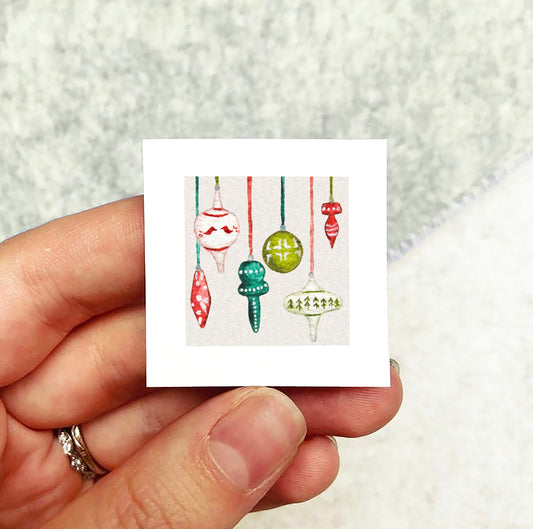 Mini 1" Christmas Ornaments Watercolor Print