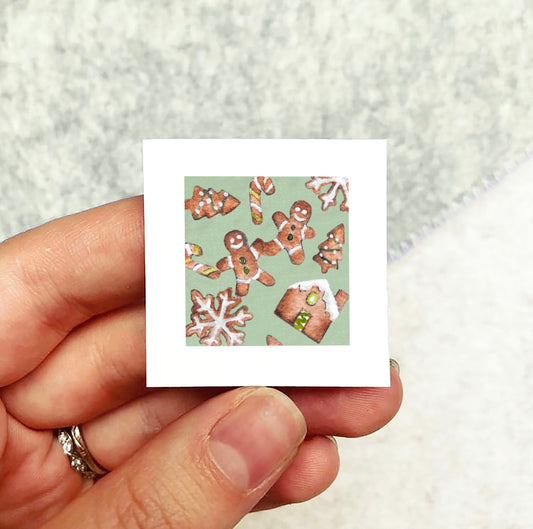 Mini 1" Gingerbread Man Watercolor Print