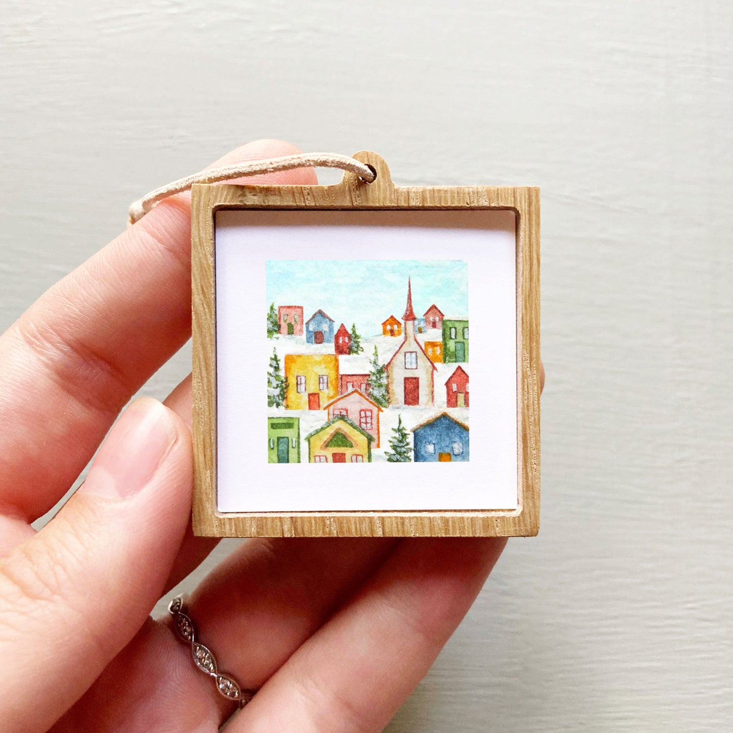 Mini 1" Snowy Village Day Watercolor Print