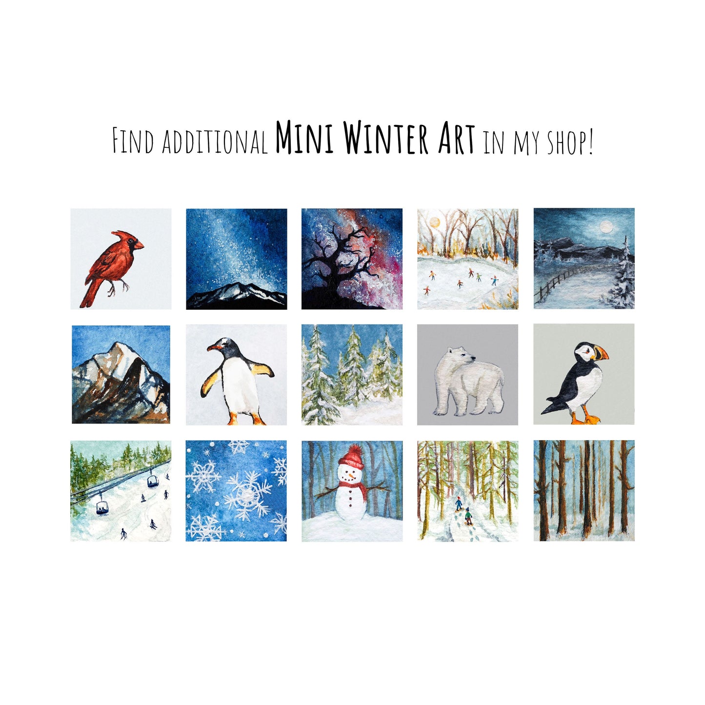 Mini 1" Snowshoeing Watercolor Print