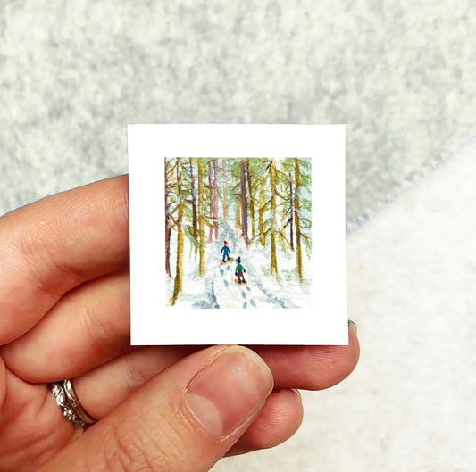 Mini 1" Snowshoeing Watercolor Print