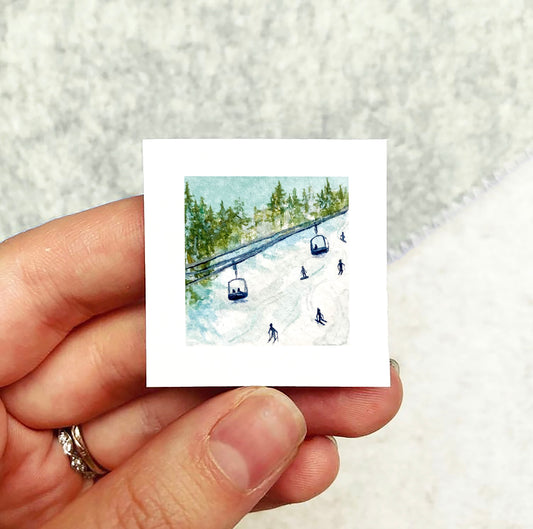 Mini 1" Skiing and Snowboarding Watercolor Print