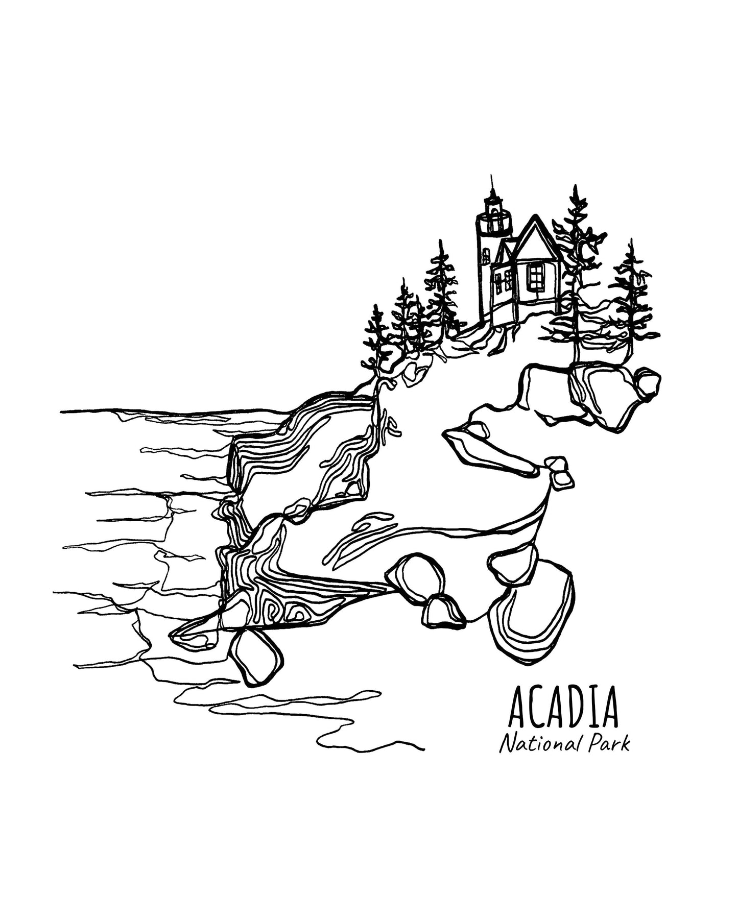 Acadia National Park, Maine Continuous Line Print