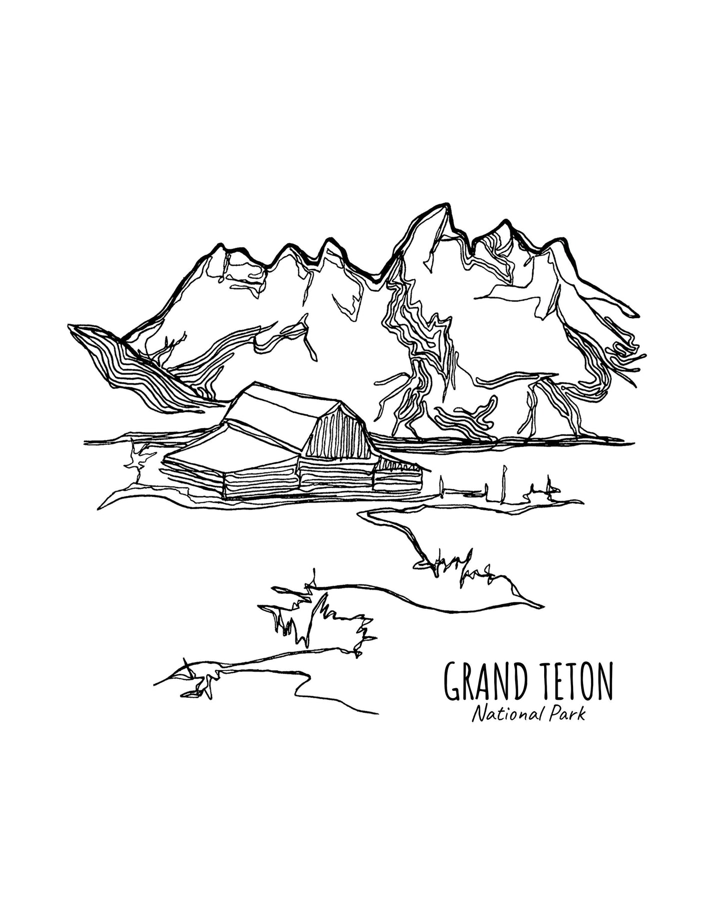 Grand Teton National Park, Wyoming Continuous Line Print