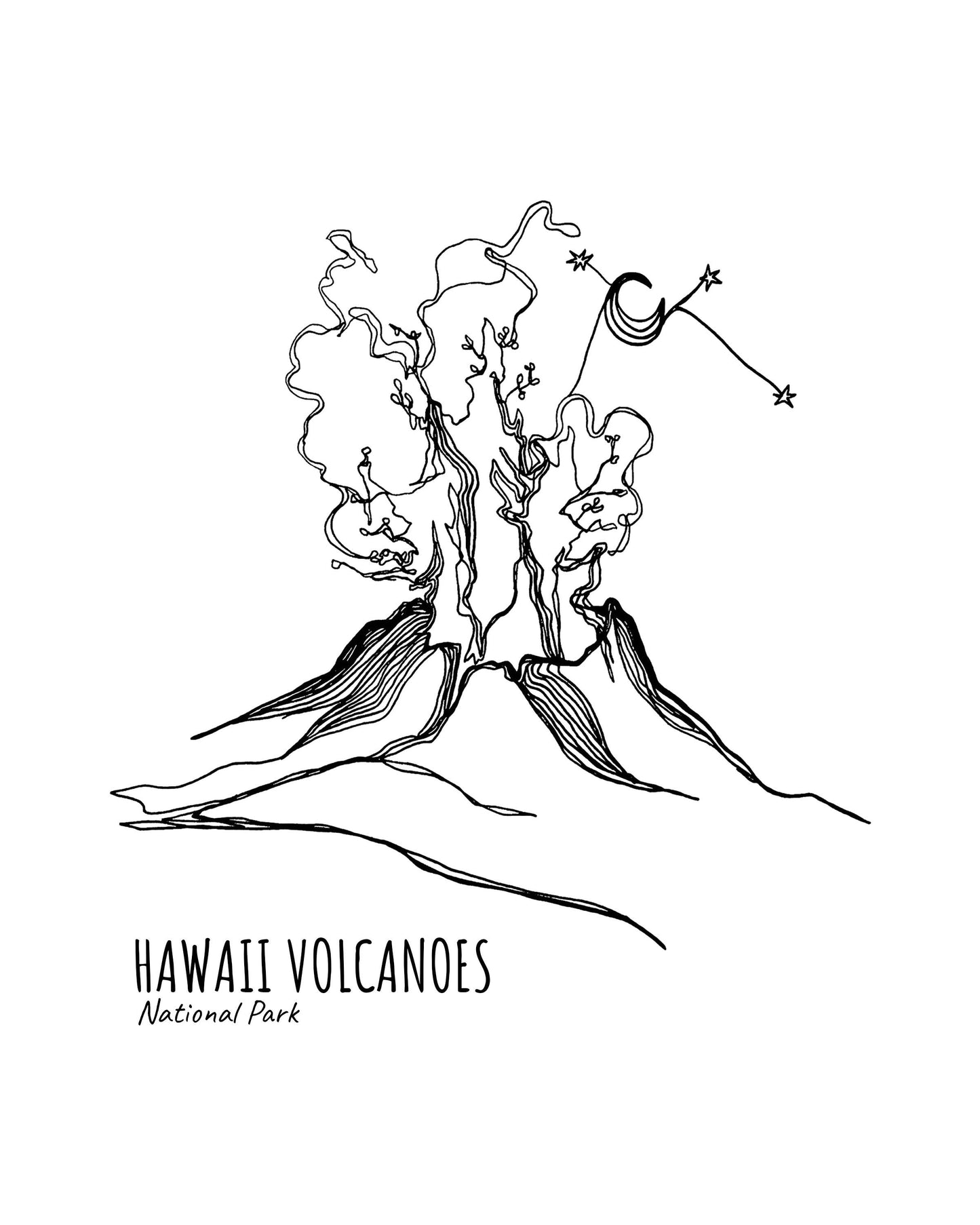 Hawaii Volcanoes National Park Continuous Line Print