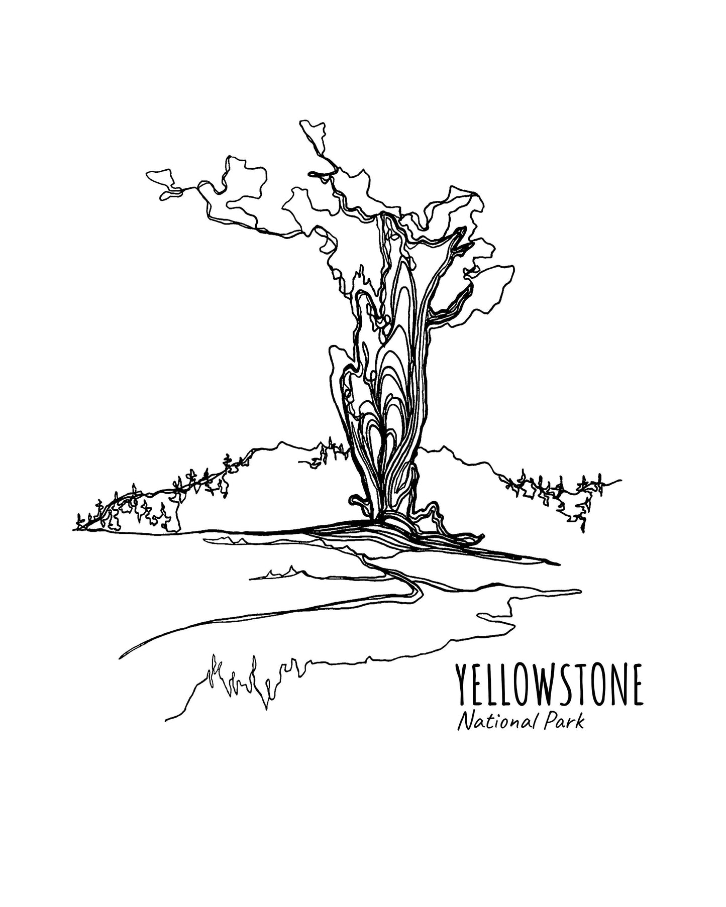 Yellowstone National Park, Wyoming Montana Idaho Continuous Line Print