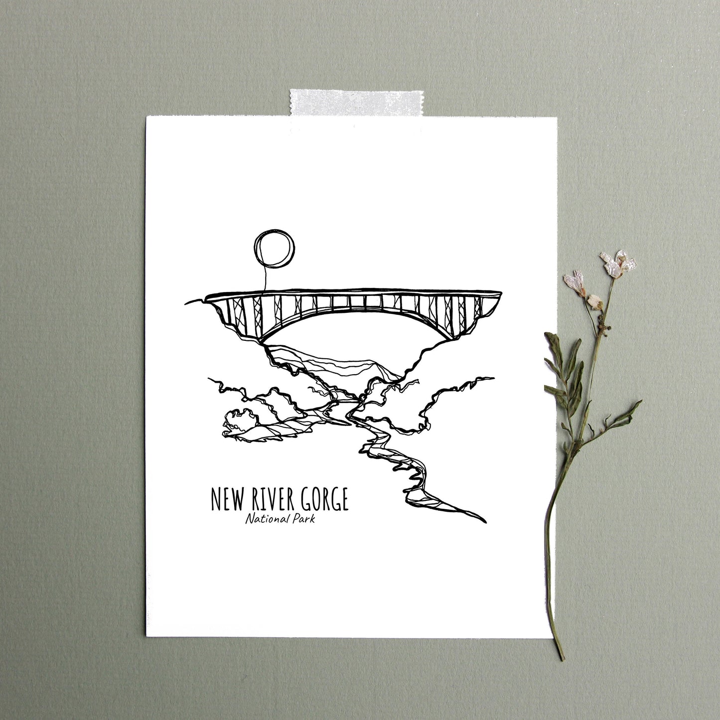 New River Gorge National Park, West Virginia Continuous Line Print