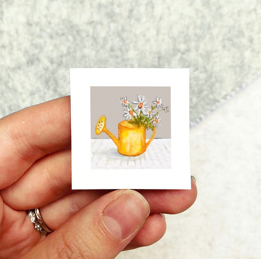 Mini 1" Daisy Watering Can Watercolor Print