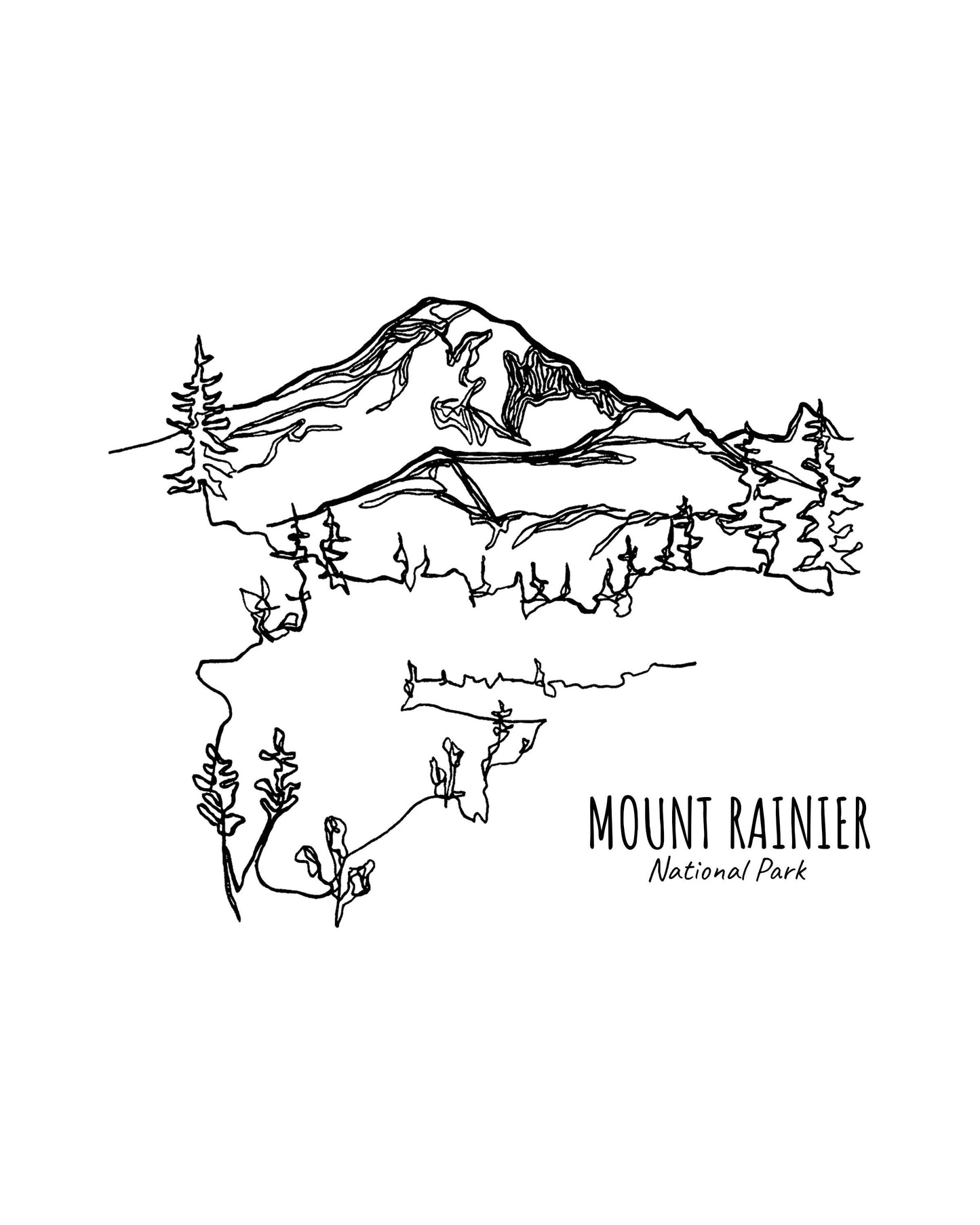 Mount Rainier National Park, Washington Continuous Line Print