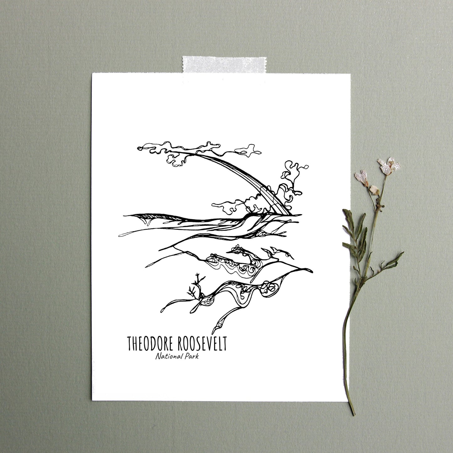 Theodore Roosevelt National Park, North Dakota Continuous Line Print