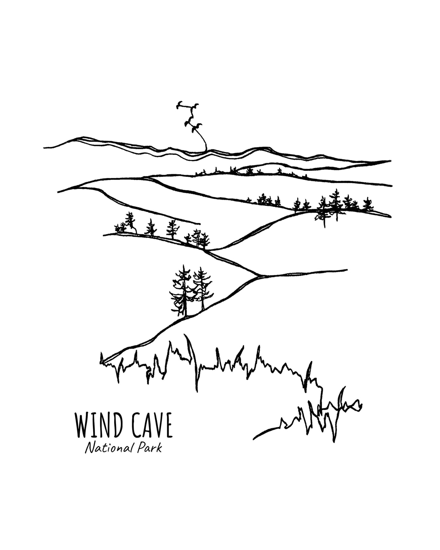 Wind Cave National Park, South Dakota Continuous Line Print