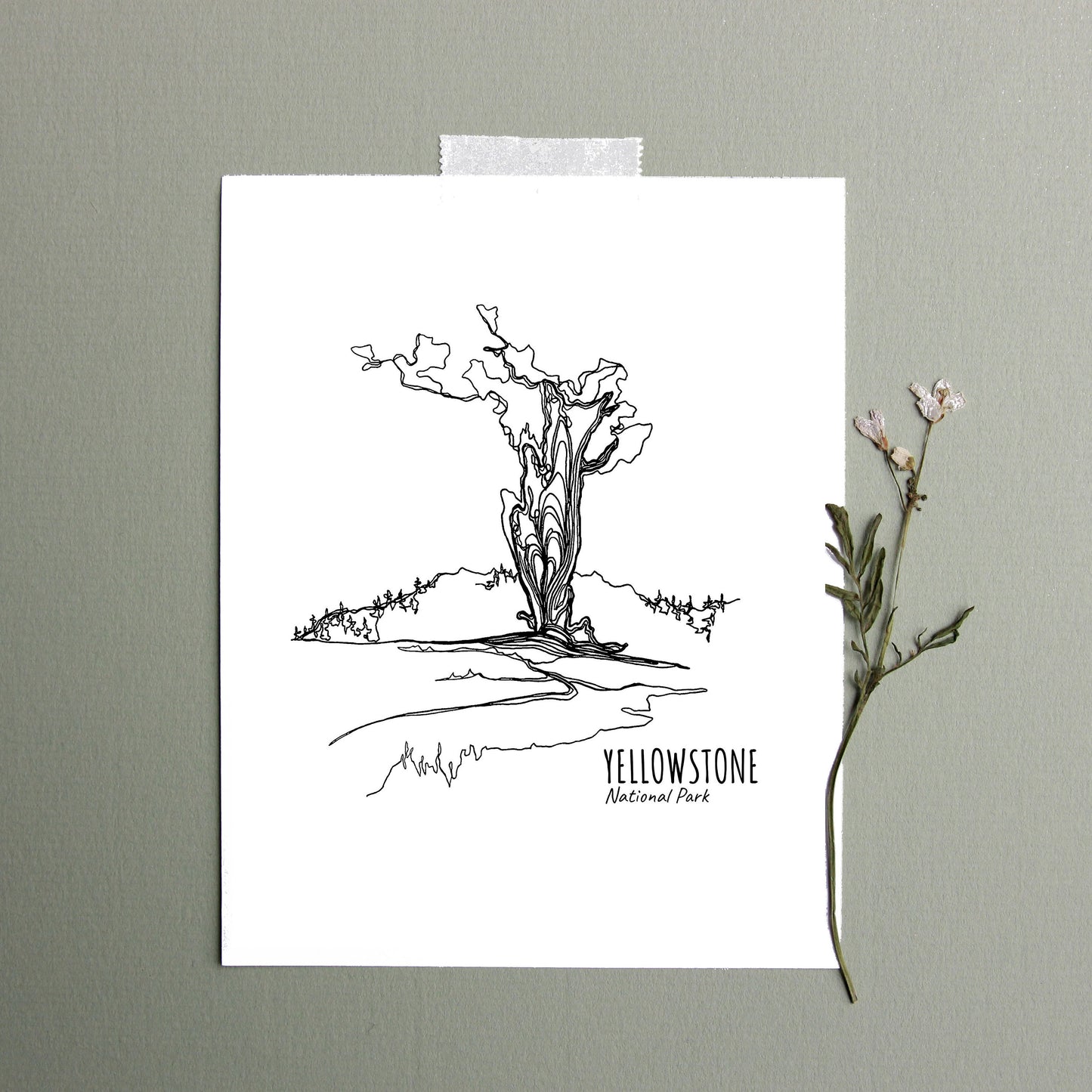 Yellowstone National Park, Wyoming Montana Idaho Continuous Line Print