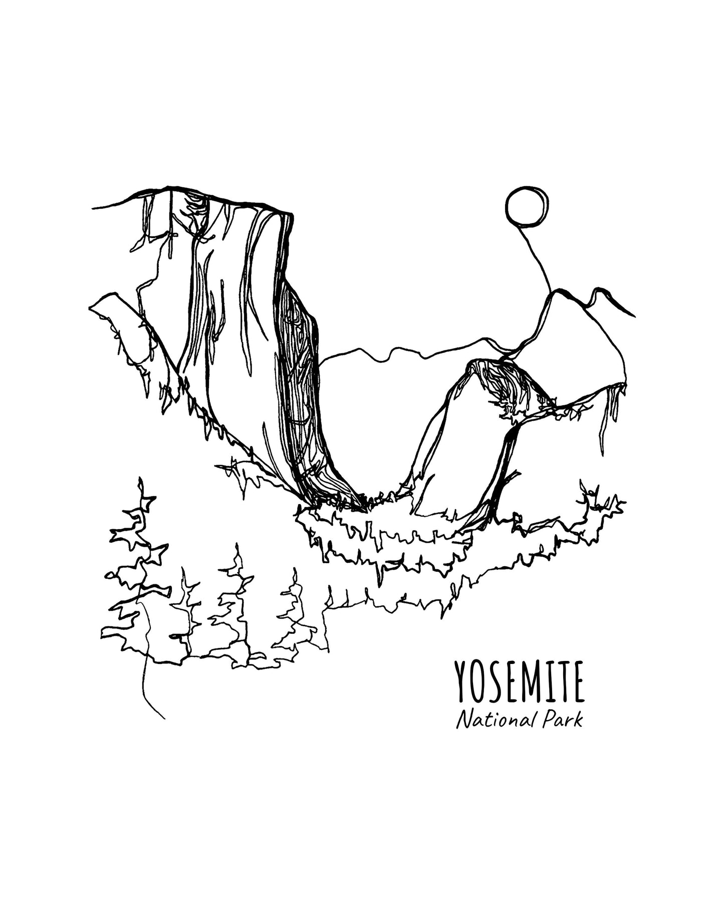 Yosemite National Park, California Continuous Line Print