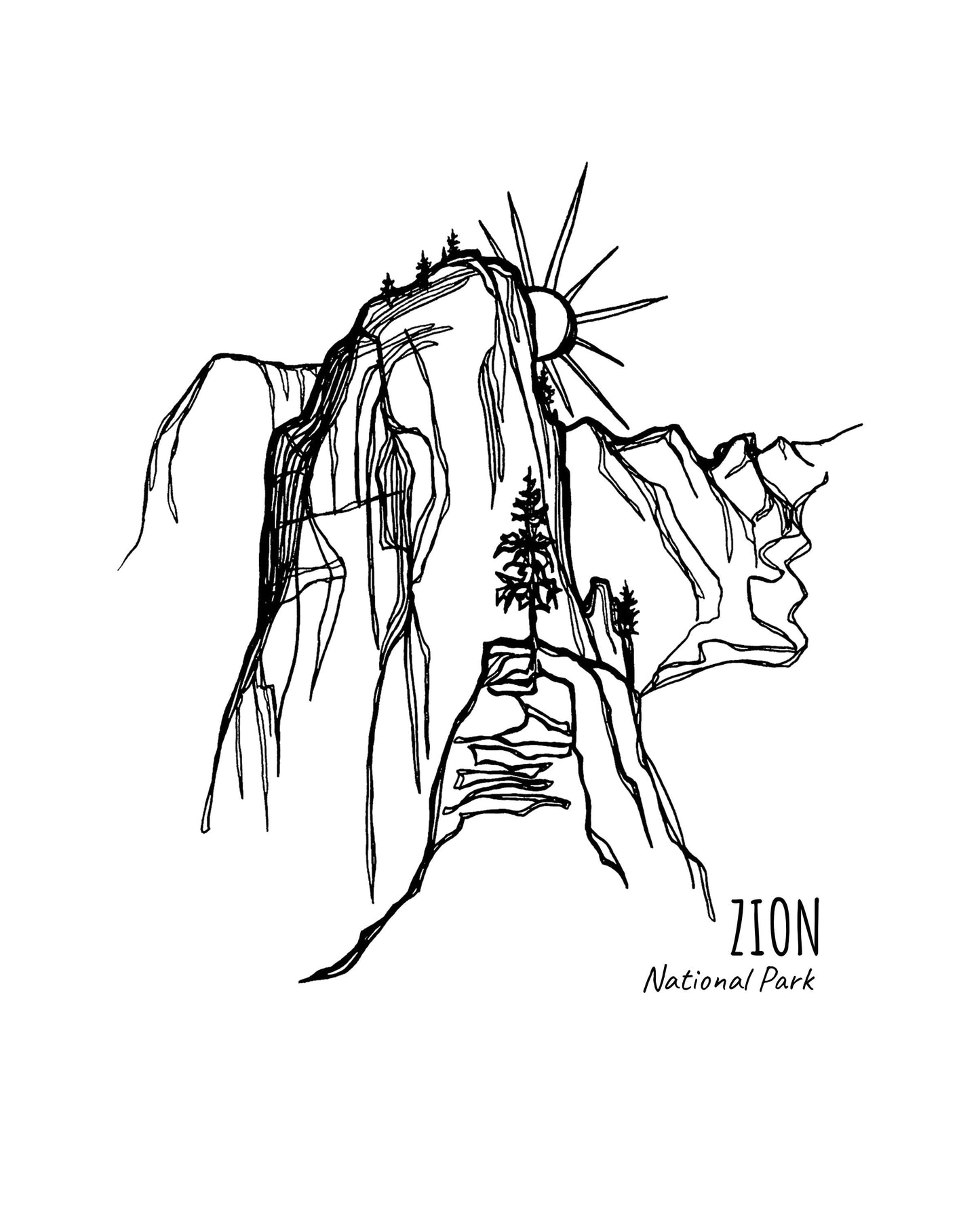 Zion National Park, Utah Continuous Line Print