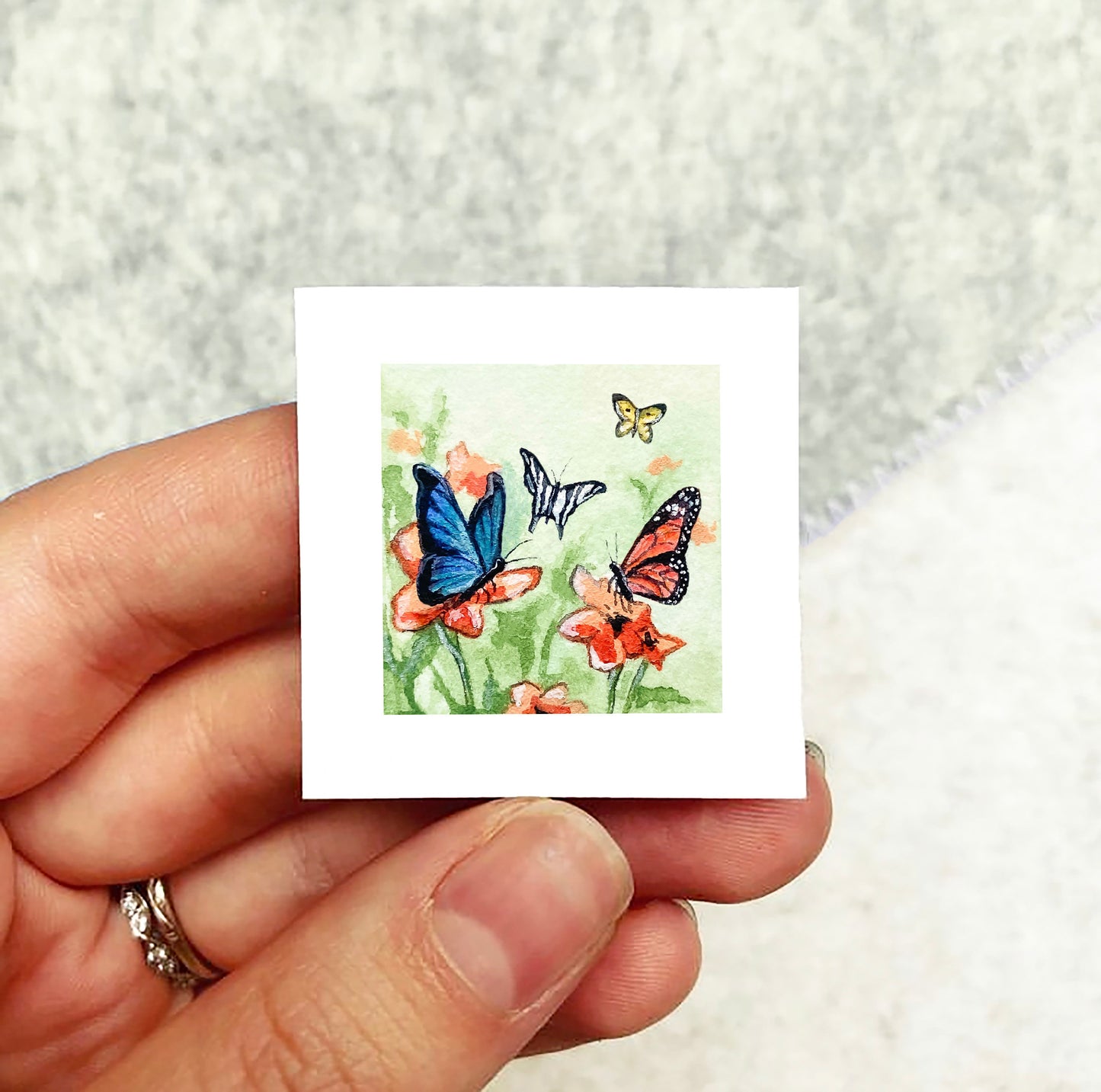 Mini 1" Butterfly Flower Garden Tiny Watercolor Print