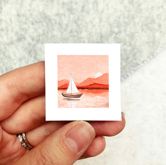 Mini 1" Sailing Boat Watercolor Print