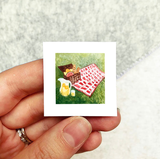 Mini 1" Picnic Basket Watercolor Print