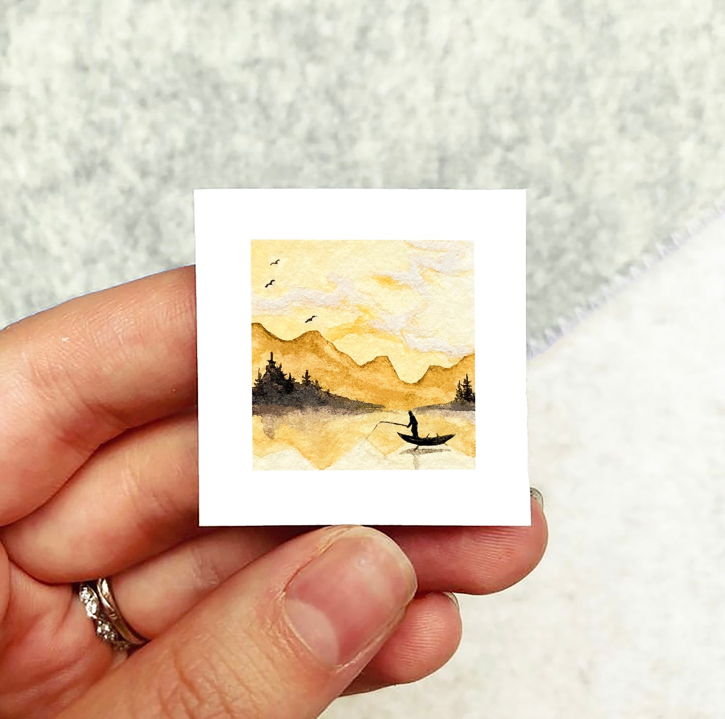 Mini 1" Fishing Lake Day Tiny Watercolor Print